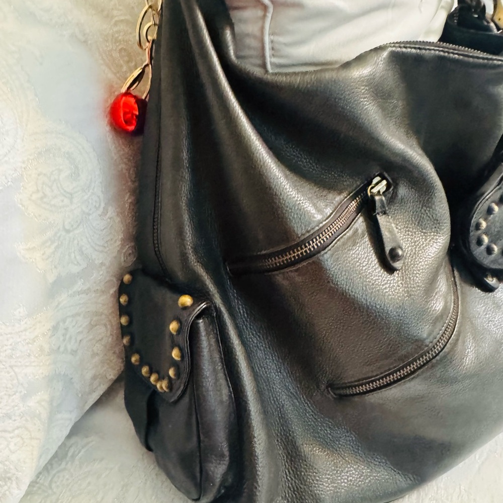 Betsey Johnson Black Hobo Bag All Leather Vintage - Picture 3 of 15